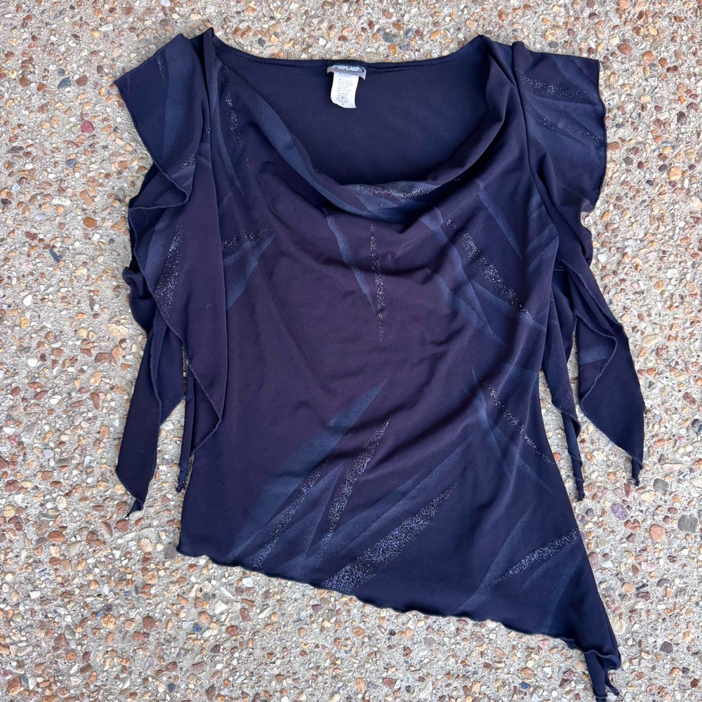 Y2K VTG Rave Witchy Whimsigoth Asymmetrical Hem Black Shirt Size M Made in USA